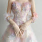 Pink Ombre 3D Floral Strapless Prom Gown Tulle Formal Dress with Gloves  NV7167