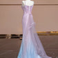 Blue Pink Glitter Beaded Ombre Long Tulle Mermaid Bodycon Floor Length Ball Gown Evening Gown Party Dress nv5054