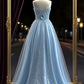 Blue shiny elegant rhinestone long princess tulle ball gown evening dress nv4432