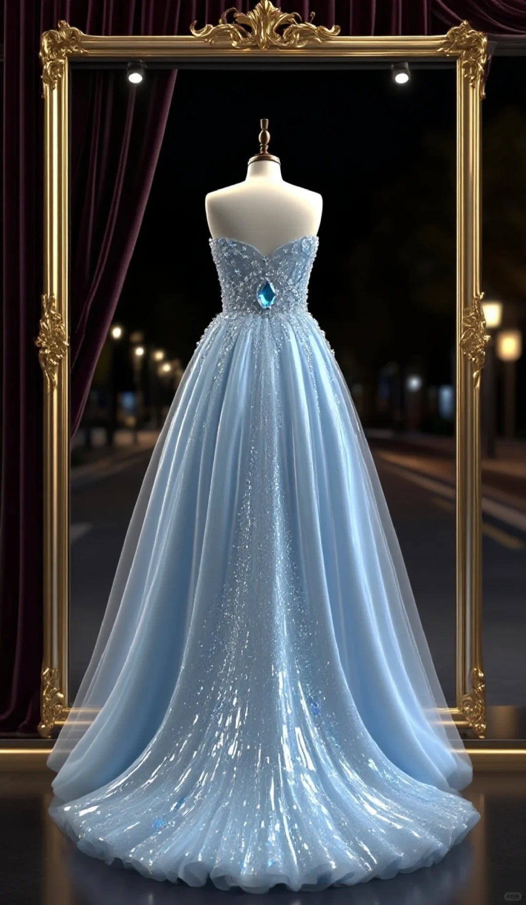 Blue shiny elegant rhinestone long princess tulle ball gown evening dress nv4432