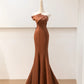Brown Satin Elegant Long Mermaid Tulle Prom Dress Evening Dress Party Dress nv4752