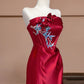 Red Beaded Long Satin Floor Length Ball Gown Evening Dress nv5050