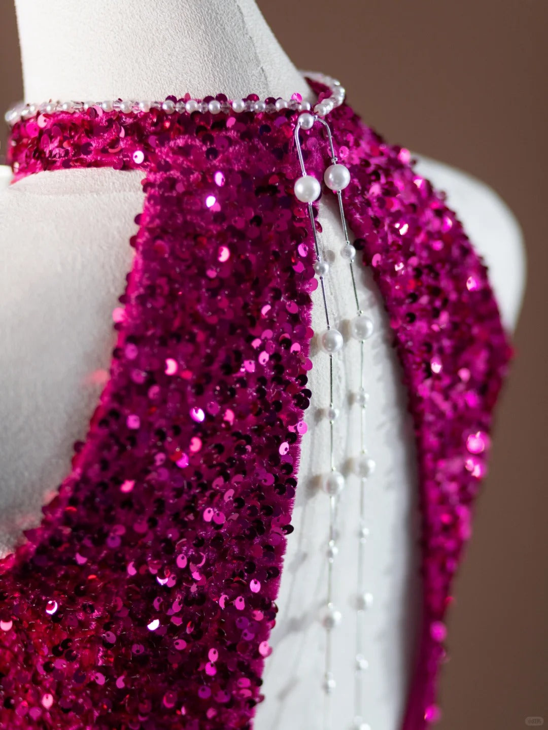 Rosa funkelndes langes Ballkleid mit Pailletten, Abendkleid, Partykleid, nv4750