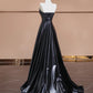 Black simple stylish satin floor-length ball gown evening dress nv5055