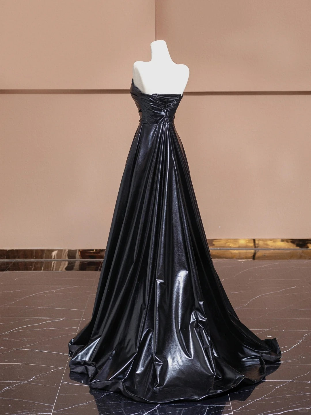 Black simple stylish satin floor-length ball gown evening dress nv5055