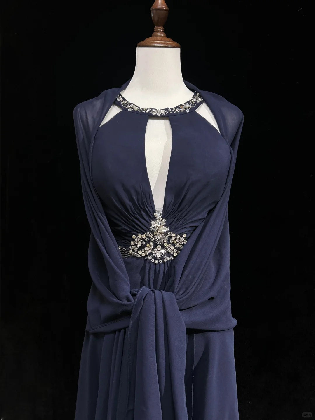 Blue rhinestone backless long chiffon ball gown evening dress nv4427