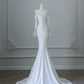 White simple fashion applique mermaid elegant long satin ball gown evening dress wedding dress nv4339