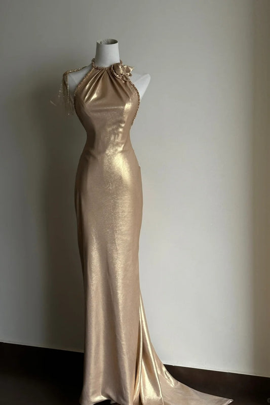 Golden retro long formal dress NV6613