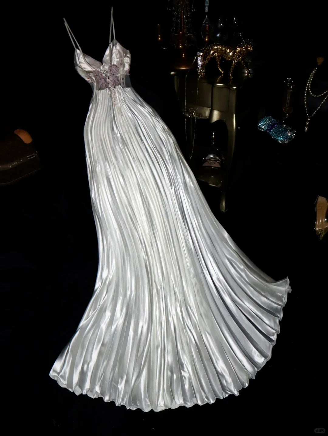 Silver Beading Fashion Elegant Long Satin Prom Dress Evening Dress Party Dress nv4687