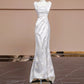 White floral elegant long satin party dress prom dress evening gown nv4542
