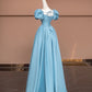 Blue Delicate Beaded Long Satin Prom Dress Ball Gown Evening Gown Party Dress nv4731
