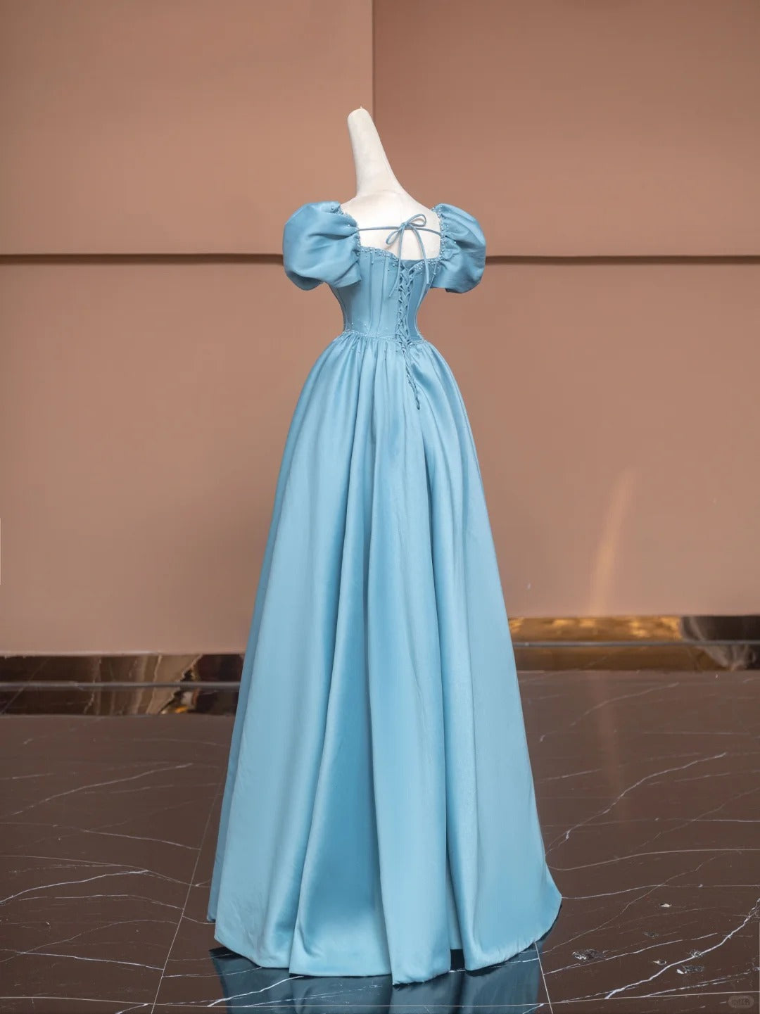 Blue Delicate Beaded Long Satin Prom Dress Ball Gown Evening Gown Party Dress nv4731