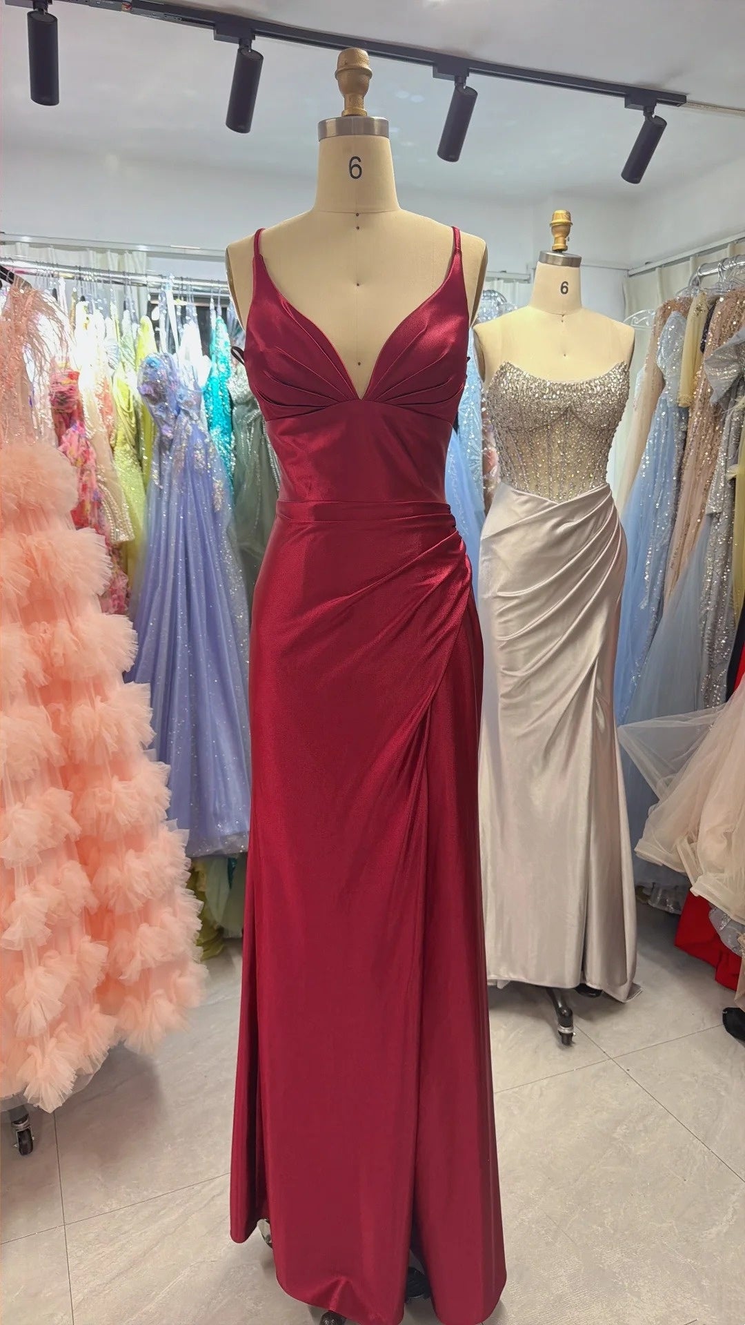 Red Fashion Long Satin Slim Fit Evening Dress, Bridesmaid Dress, Graduation Dress NV6633