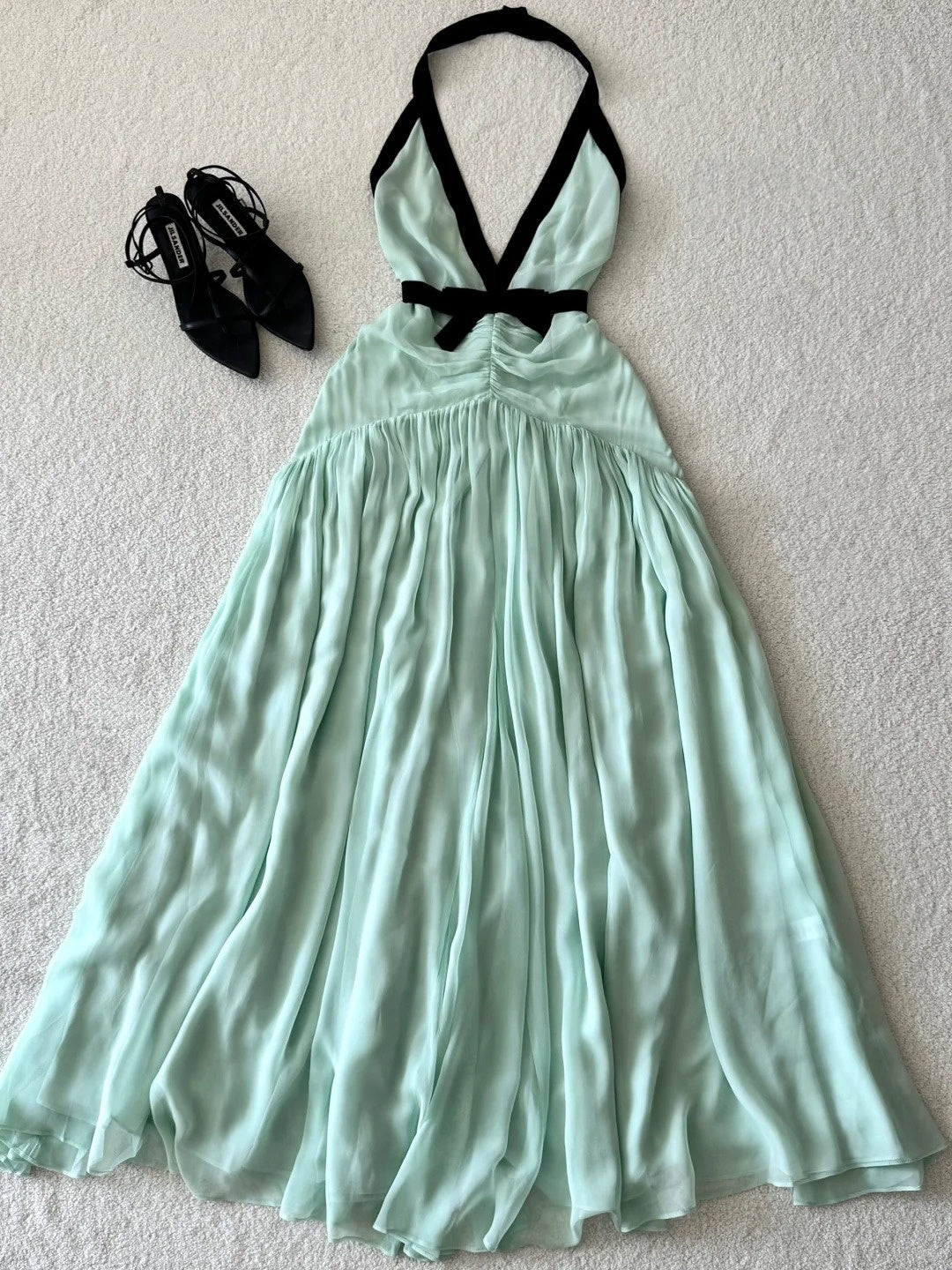 NiceVestidos-Mint Green Chiffon Holiday Strapless Dress Travel Dress nv5542