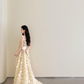 Champagne Square Neck 3D Floral Tulle Dress Pearl Evening Gown  NV7131