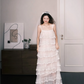 Spaghetti Strap Tiered Beaded Tulle Wedding Dress with Floral Trim  NV7380