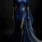 Robe de soirée longue fendue sexy en tulle perlé bleu royal nv5121