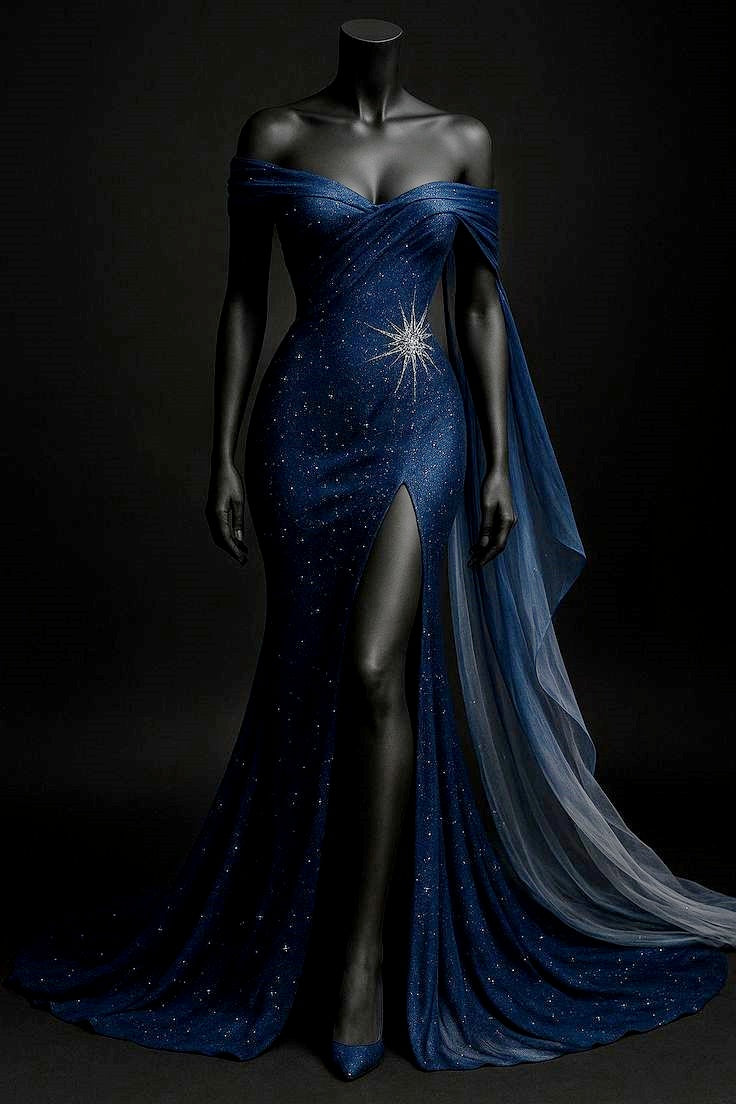 Robe de soirée longue fendue sexy en tulle perlé bleu royal nv5121