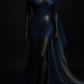 Robe de soirée longue fendue sexy en tulle perlé bleu royal nv5121
