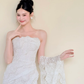 Strapless White Lace Mermaid Gown with High Slit & Ruffle Train  NV7415
