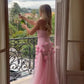 NiceVestidos – Langes, bodenlanges Chiffon-Ballkleid mit rosa Blumenmuster und Schleppe NV5685
