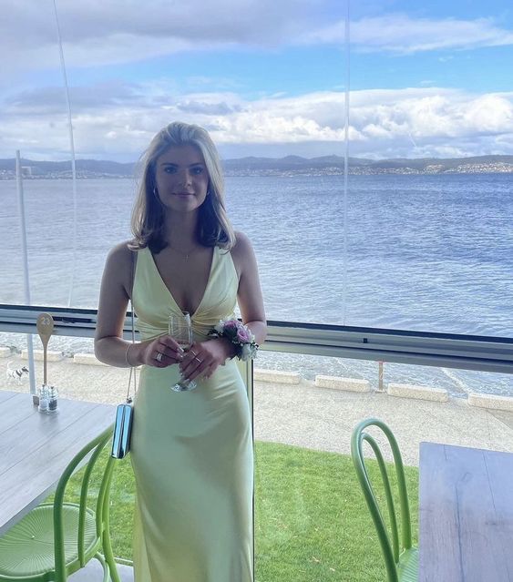 Yellow V-neck backless fashion elegant long satin ball gown evening dress wedding guest party dress nv2013