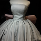 Silver Glitter Strapless Mini Homecoming Dress Tube Neck Beaded Tassel Puffy Skirt Large Pink 3D Bow Back Short Formal Gown  NV6932