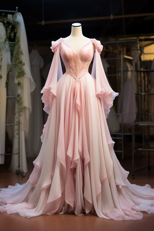 Robe de soirée longue en tulle rose élégante, coupe trapèze, longueur au sol, robe de mariée, robe de bal, nv3837