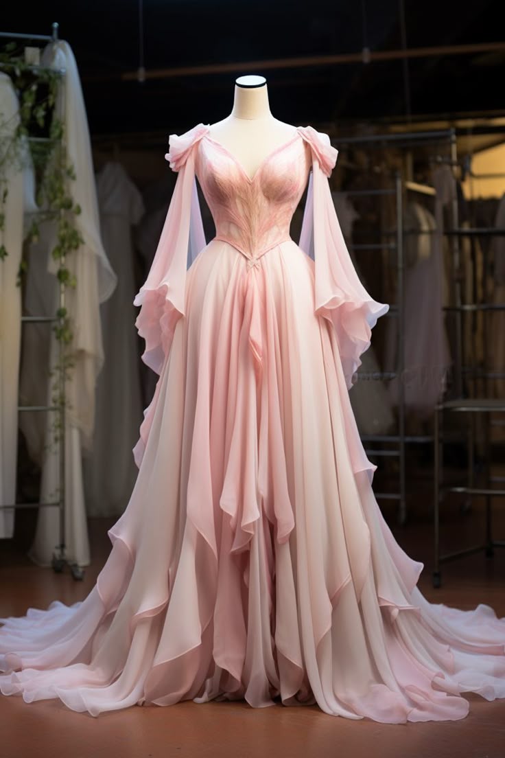 Pink Fashion Elegant A-line Long Tulle Floor-length Evening Dress Ball Gown Wedding Dress nv3837
