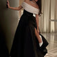 Black fashion elegant charming one shoulder off shoulder short sleeve long slit ball gown evening dress party dress nv2454