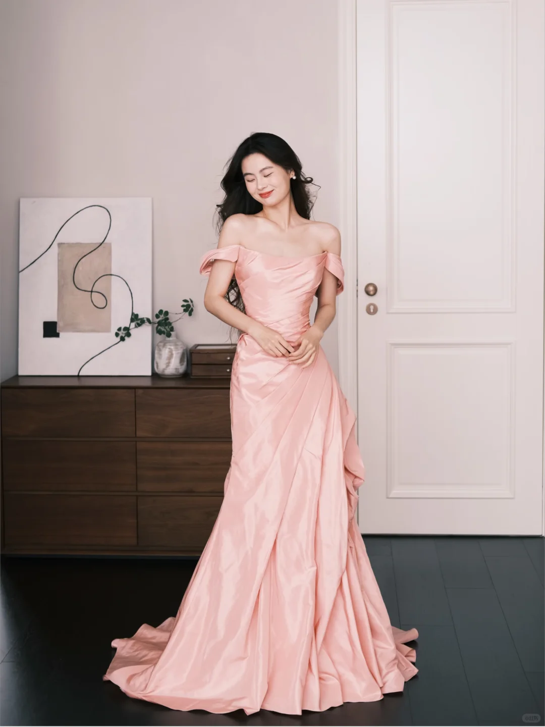 Blush Pink Off The Shoulder Satin Mermaid Evening Gown  NV7220