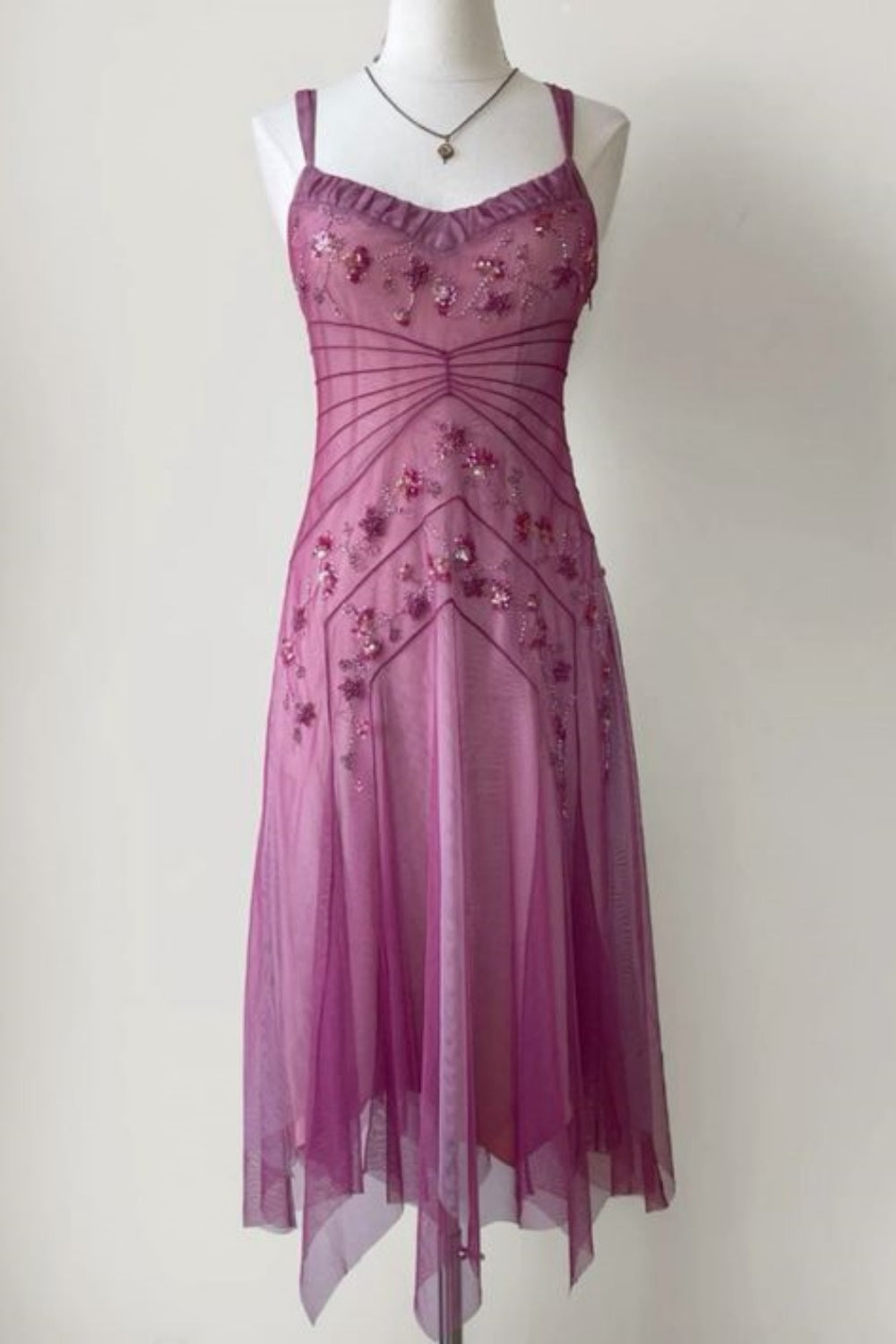 NiceVestidos--Pink beaded mid-length homecoming dress prom dress NV5692
