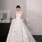 Strapless Scallop Rose Print Ballgown Wedding Dress with Train  NV7371