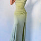 Robe de soirée longue à bretelles spaghetti vert citron, volantée, brillante, élastique, fente, dégradé de couleur, sirène, robe de bal, robe de soirée nv2407