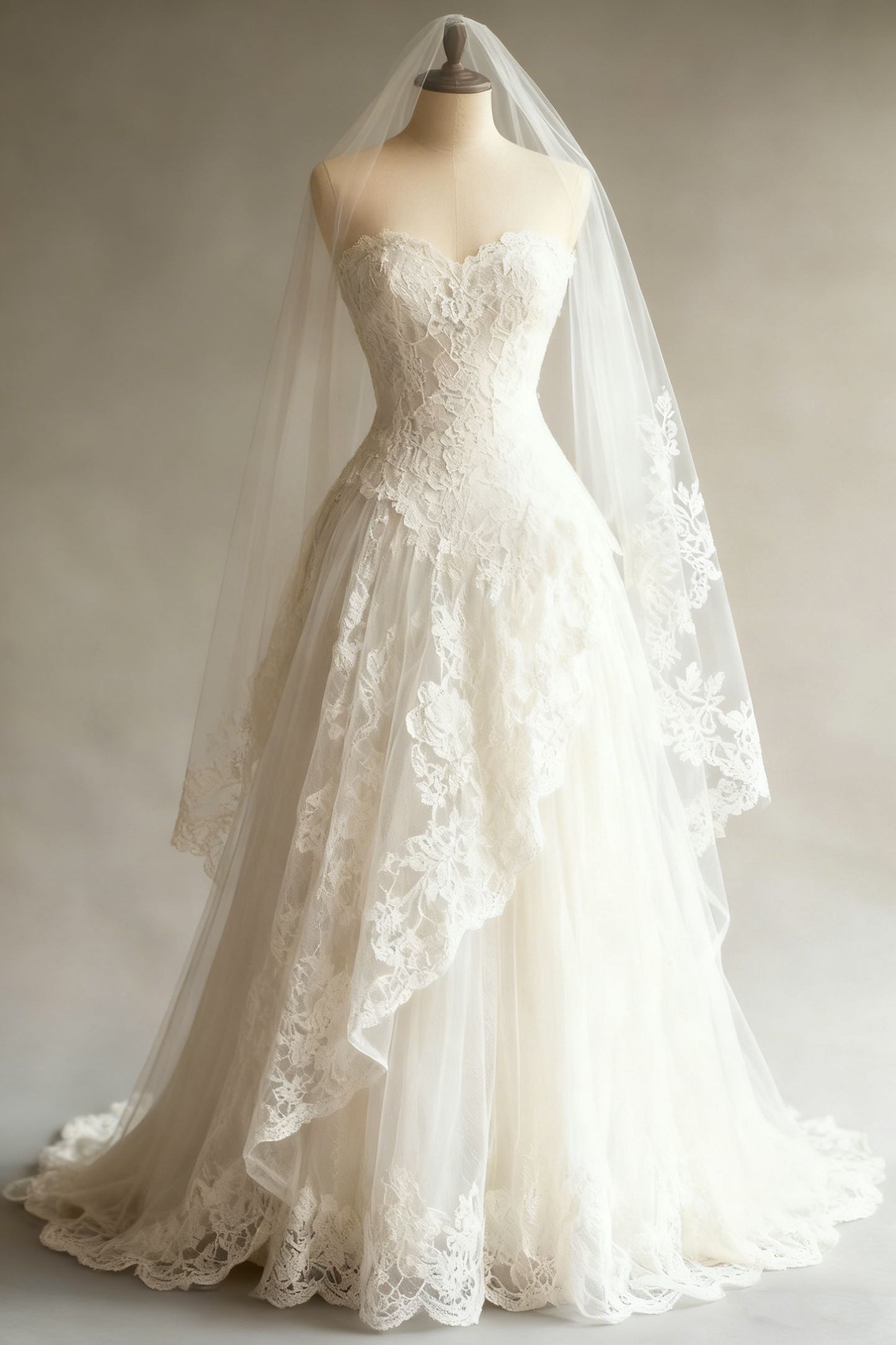 NiceVestidos-(Exclusive Original Design Wedding Dress)White Lace Tulle Strapless Sleeveless Floor-Length Vintage Wedding Dress NV6194