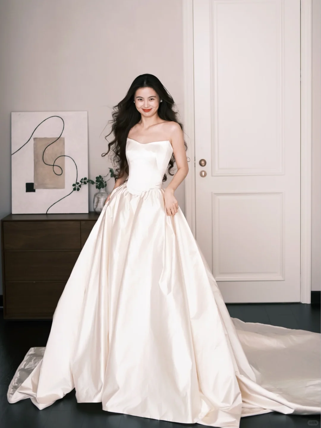 Ivory Strapless Sweetheart Satin Ball Gown Wedding Dress  NV7234
