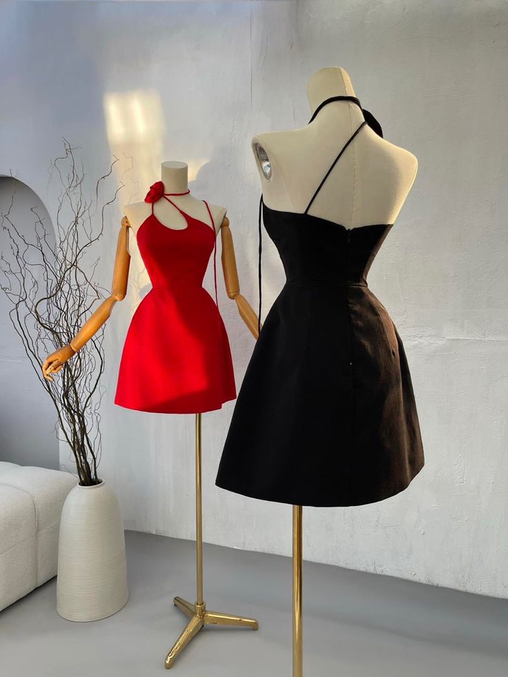 Schwarz/Rot Einfaches, modisches, kurzes Homecoming-Kleid mit Schleife, für Feiertage/Geburtstagspartys nv3096