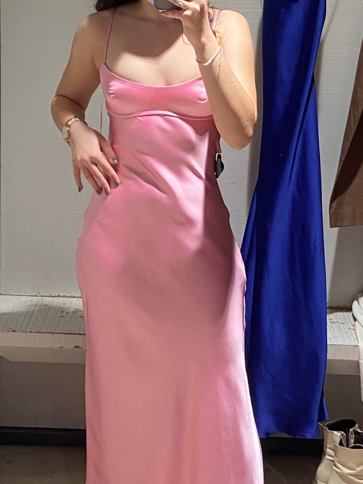 🌷Robe de soirée longue en satin rose clair, élégante et charmante, robe de soirée, robe de bal nv3993