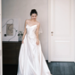 Asymmetric Strapless Satin Wedding Gown, 3D Flower A Line Bridal Dress  NV7353
