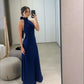 Navy Blue Simple Elegant Halter Neck Off Shoulder Slim Fashion Long Satin Ball Gown Evening Dress Party Dress nv2562