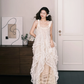 Ivory Mesh Cutout 3D Floral Ruffle Tulle Wedding Dress  NV7299