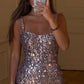 Silver Shiny Elegant Short Sequin Homecoming Dress Party Dress nv3971