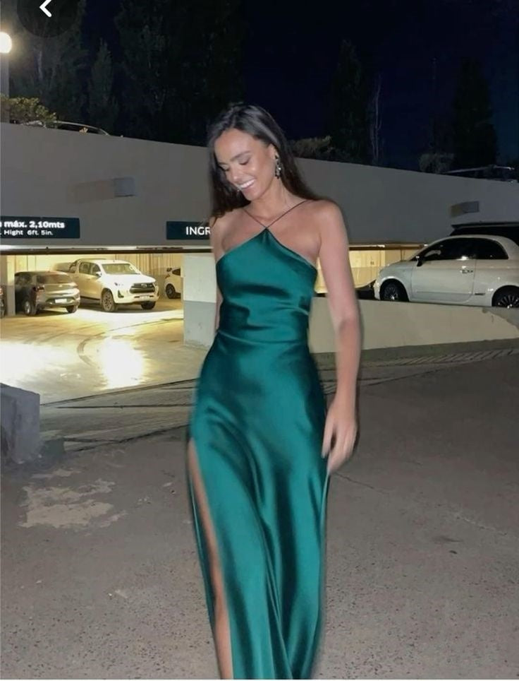 Robe de soirée longue en satin vert sans bretelles, simple et élégante, à épaules dénudées, avec cape à paillettes nv2519