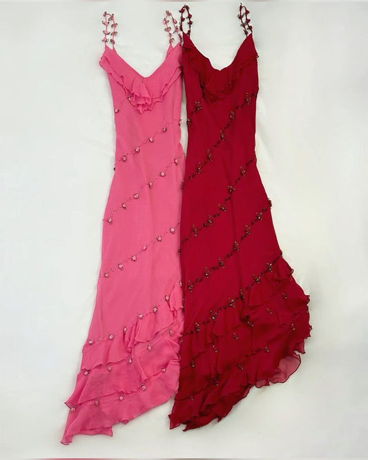 NiceVestidos – Rosa geblümtes, kurzes/mittellanges Homecoming-Kleid mit Rüschen, NV5717