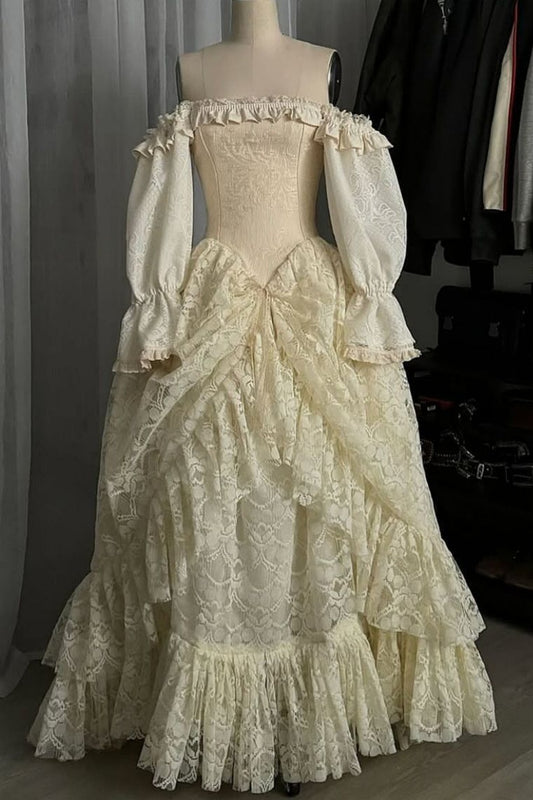 NiceVestidos-_Long-sleeved, long, delicate lace layered dress NV6033