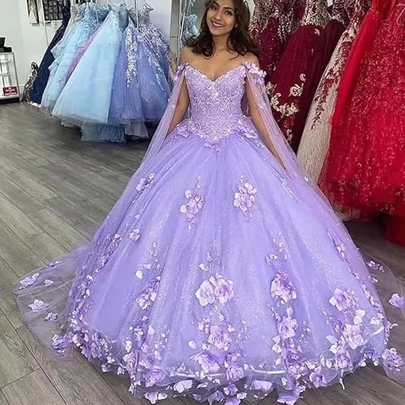 Light Purple Quinceanera Dresses With Cape 3D Floral Applique nv1007 NiceVestidos Light Purple Quinceanera Dresses With Cape 3D Floral Applique nv1007 NiceVestidos