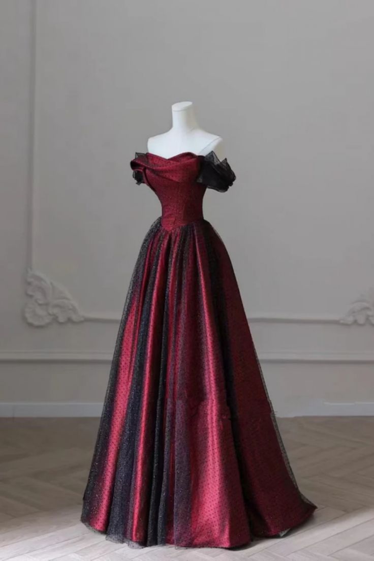 Burgunderrotes, schlichtes Meerjungfrauen-Abendkleid aus Satin und schwarzem Tüll, lang, Ballkleid, Abendkleid, Bankett-Outfit, nv2989