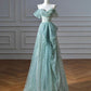 Light green shiny elegant sweet long tulle ball gown evening dress Graduation dress adult dress nv3780