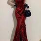 Beautiful Red Elegant Long Mermaid Slim Velvet Prom Dress nv4818