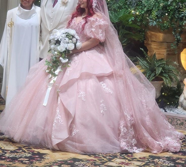 NiceVestidos - Robe de mariée longue en dentelle florale rose exquise NV5832